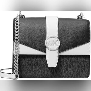 Michael Kors Black and White Crossbody Bag with Chain Strap